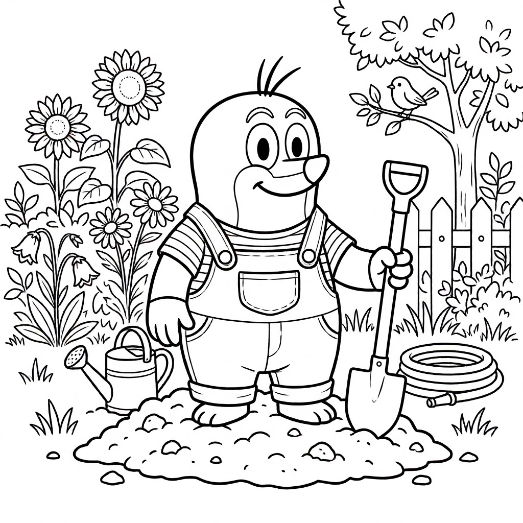 Kertésznadrágos kisvakond ásóval