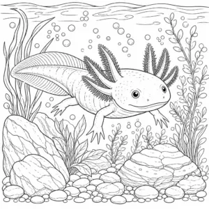 Axolotl a víz alatti köveknél